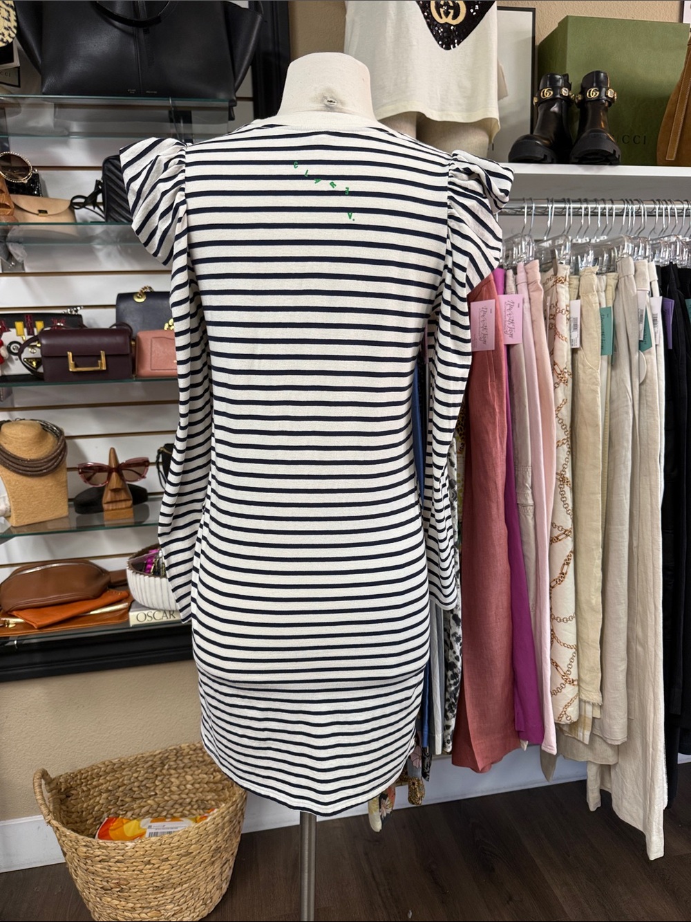 Clare V. Le Puff Long Sleeve Navy Cream Stripe T-Shirt Mini Dress Size XS - Picture 7 of 12
